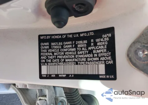 2018 Honda Civic Ex from USA, damaged, VIN SHHFK7H55JU225321